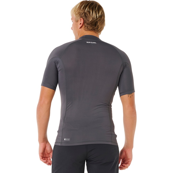 2026 Rip Curl Mens Waves UPF Performance Short Sleeve Rash Vest 16MMRV - Charcoal Grey